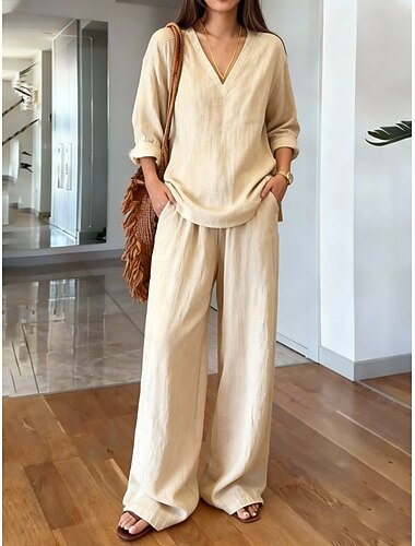  Dámské Dvoudílné sady Sady kalhot Bolero Dlouhý rukáv Do V Bez vzoru Šňůrky Módní Šik ven Ležérní Denní Venkovní Vodní modrá Bílá Hnědá Jaro Běžný