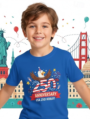  Ragazzi 3D Grafico 250° anniversario Maglietta Manica Corta Stampa 3D Estate Primavera Sport Moda Streetwear Bambini 4-12 Anni Girocollo Casuale Quotidiano All'aperto Vestibilità regolare