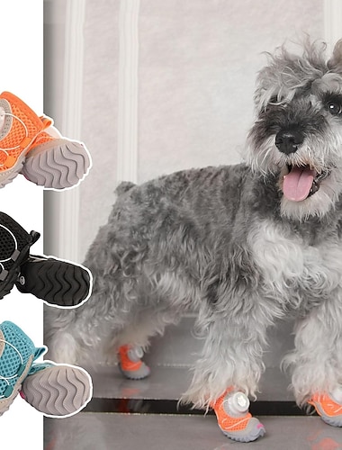  Lot de 2 chaussures pour chien à bouton réglable - résistantes à l'eau &Bottes d'été en maille aérée, semelles antidérapantes pour parquets, protège-pattes respirants pour petites et moyennes races