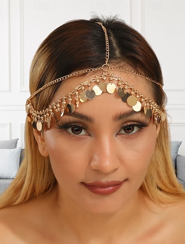  Carnaval 2026 Accessoires de Carnaval Rio Samba Chaîne Frontale en Pièces de Monnaie Dorée Style Bohème|l Costume de Performance