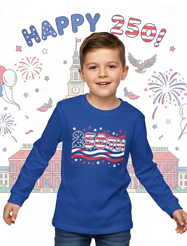  Dla chłopców 3D Graficzny 250. rocznica Podkoszulek T-shirt Długi rękaw Druk 3D Wiosna Jesień Sport Moda Moda miejska Dzieci 4-12 lat Półgolf Codzienny Na zewnątrz Regularny