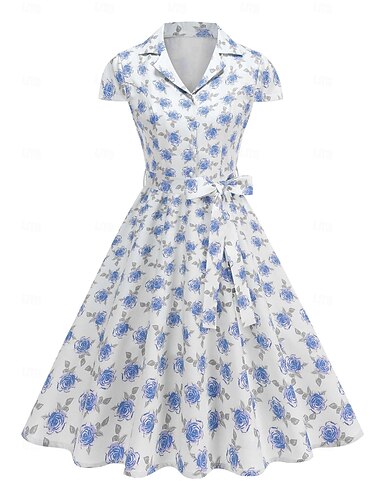  1950-es Hepburn Retró Déli A-Line ruha Swing ruha Flare ruha Rövid ujjú Virágos A-vonalú Jelmez Női Farsang Valentin nap Álarcos mulatság Vakáció Hétköznapi Lánybúcsú Felnőttek Ruha Nyár Tavasz