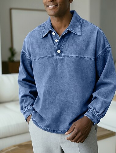  Herren Polo Lässig Urlaub Klassisch Langarm Mode Basic Einfarbig Einfach Vintage-Stil Gewaschen Frühling Winter Frühling & Herbst Normale Passform Schwarz Hellgrün Rosa Marineblau Dunkelgrün Purpur