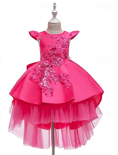  Brudnäbbsklänning Flickor Högtidlig klänning Bröllopskläder Fest Bröllop Formell Formell Prinsessa Lappverk Nät Ensfärgat Ärmlös Rund hals Blå Vinrött 4 år +