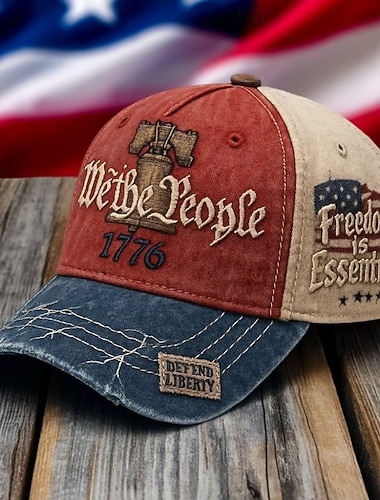  „We the People“-Baseballkappe mit patriotischer Stickerei, Freiheitsmotiv von 1776, verstellbare Vintage-Trikolore mit US-Flagge für Damen und Herren