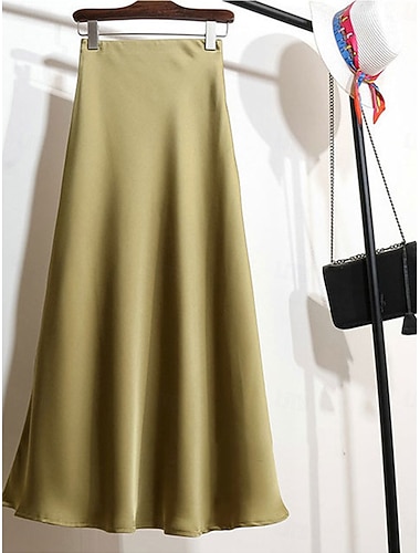  Damen Satinröcke Elegant Vintage Mode Lässig Midi Hohe Taille Röcke Einfach Gerafft Patchwork Unelastisch Täglich Büro / Karriere Wein Amethyst Aprikose Schwarz Sommer Satin Polyester
