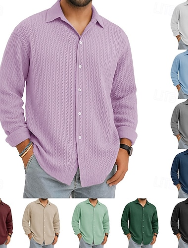  Herren Hemd Freizeithemd Knopfhemd Schwarz Weiß Rote Marineblau Himmelblau Langarm Einfach Revers Lässig Täglich Bekleidung Elegant Mode Lässig