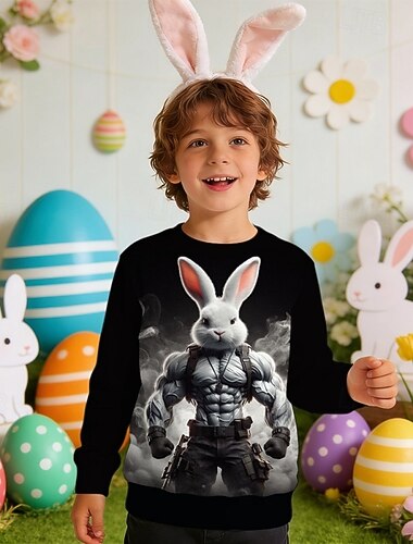  Ostern Jungen 3D Grafik Kaninchen Sweatshirt Pullover Langarm 3D-Druck Frühling Herbst Aktiv Mode Streetwear Kinder 4-12 Jahre Rundhalsausschnitt Lässig Täglich Outdoor Normale Passform