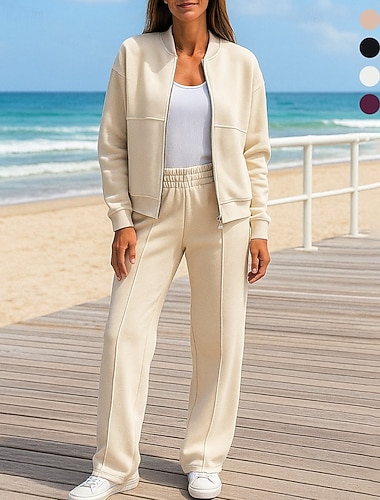  Dámské Dvoudílné oblečení Tepláková souprava Kapsy Jednobarevné Celotělové oblečení Podzim Černá Bílá Spandex Venkovní Cestování Sportovní Odvod vlhkosti Dlouhý rukáv Sport Sportovní oděvy Lehce