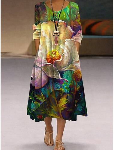  vestido casual feminino vestido longo vestido maxi verde azul caqui manga longa animal bolso primavera verão decote em v vestido primavera final de semana solto fit 2023 s m l xl xxl 3xl 4xl