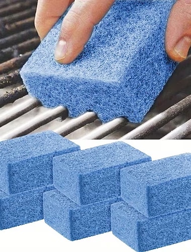  Confezione da 6 spugne per la pulizia della griglia con raschietto antigraffio, detergente per barbecue resistente al calore per gas e carbone &griglie da forno, impugnatura ergonomica antiscivolo
