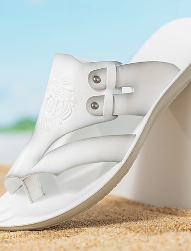  Hvite herresandaler i kunstskinn med tåstøtte – sommerkomfortflip-flops, strandferie og friluftsliv