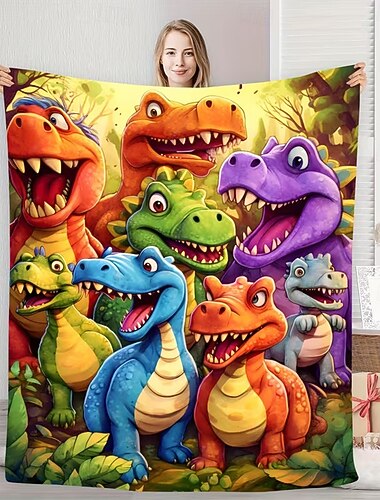  Bonita manta de dinosaurio de dibujos animados para niños, colorida manta de forro polar suave del mundo de los dinosaurios para decoración de dormitorio de niños y niñas.