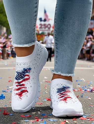 Verenigde Staten 250e verjaardag Vrouwen USA Vlag Grafisch Slip-On Sneakers - Gevoerde Ademend Atletische Schoenen Patriotische Sport Casual Stijl voor Parades USA Reizen  Dagelijks Gebruik