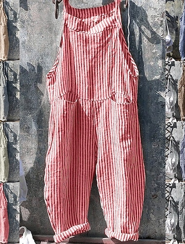  Dámské Běžný Kombinéza Aktivní Proužky Bez rukávů Do U Kapsy Denní Dovolená Běžný Vodní modrá Žlutá Světlá růžová Podzim