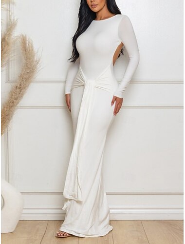  Damen Maxikleid Weißes Kleid Abschlusskleid Figurbetontes Kleid Elegant Mode Modern Outdoor Urlaub Ausgehen Normale Passform Einfach Langarm Rundhalsausschnitt V Ausschnitt Weiß Gelb Rote Braun