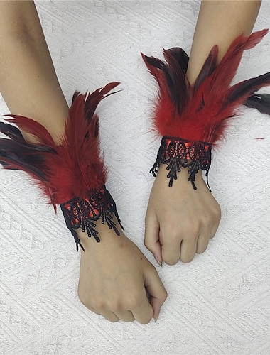  Karneval 2026 Rio Karneval Samba Tilbehør Kvinne Rød Fjær Armleddsbånd med Svart Blonde Brasil Festival Danse Kostyme