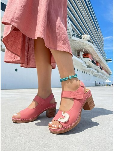  Women's Beige Peep Toe Sandals with Velcro Closure – Comfortable, Stylish,  Ideal for Island and Cruise Vacations