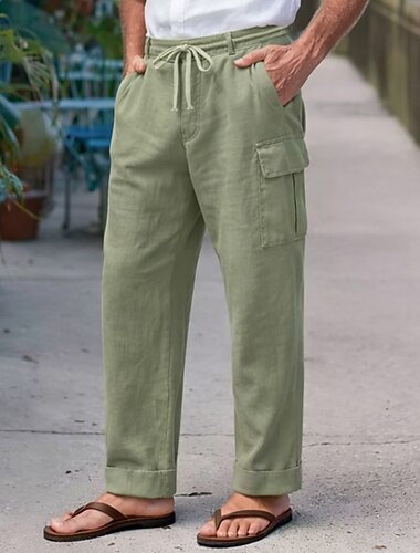  Herren Cargohose Leinenhosen Sommerhose Freizeithose Kordelzug Elastischer Bund Mehrere Taschen Einfach Komfort Atmungsaktiv Volle Länge Lässig Täglich Ferien Urlaub Mode Blau Schwarz Mikroelastisch