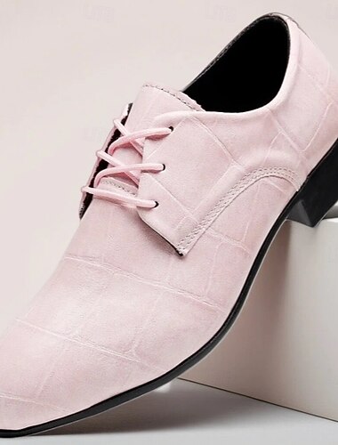  Chaussures habillées roses pour hommes, en similicuir à lacets, style moderne et élégant, parfaites pour les hommes branchés lors de mariages et d'événements.