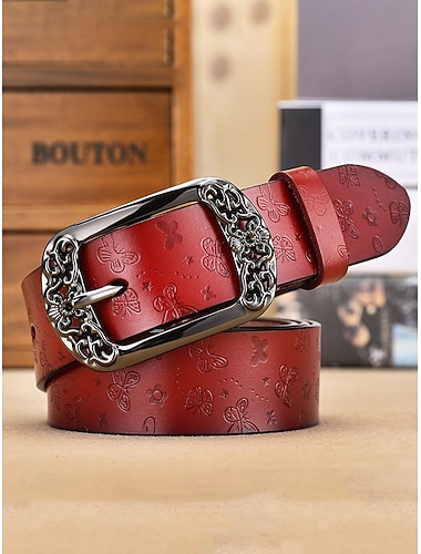  Lærbelte til dame med blomsterpreget design, tilgjengelig i flere farger, ideelt for bohemsk fritidsbruk