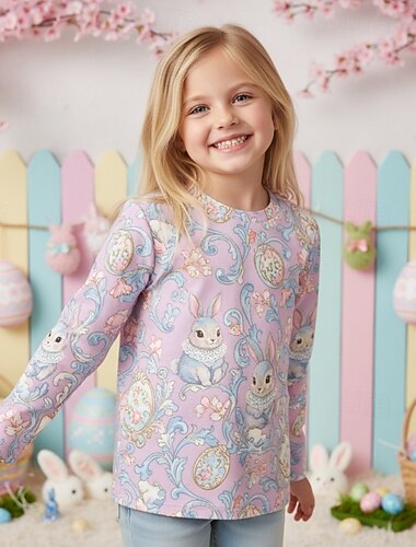  Pâques Fille 3D Graphique Lapin T-shirt manche longue Impression 3D Printemps Automne Sports Mode Streetwear Enfants 4-12 ans Col Rond Occasionnel Quotidien Extérieur Coupe régulière