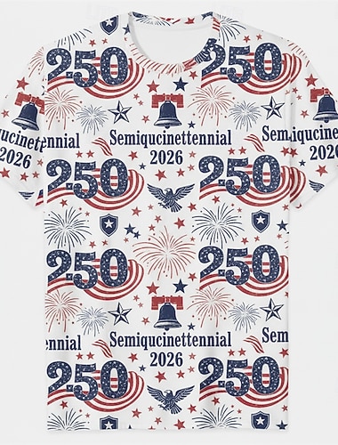  Patriotisk T-skjorte Grafisk T-skjorte USA Retro / vintage Patriotisk T-skjorte 1776–2026 til Unisex Voksne 3D-utskrift for Uavhengighetsdag 4. juli Fest