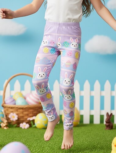  Pâques Fille 3D Graphique Lapin Pantalons Leggings Printemps Automne Mignon Streetwear Basique Enfants 4-12 ans Occasionnel Quotidien Extérieur Coupe régulière