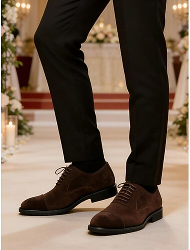  Heren bruine suède oxford schoenen – klassieke veterschoenen voor formele en zakelijke gelegenheden, comfortabele en stijlvolle schoenen