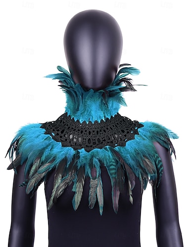  Karneval 2026 Rio Karneval Samba Tilbehør Kvinne Teal Fjær Kappe Sjall med Svart Blonde Choker Brasil Festivalopplevelse Kostyme