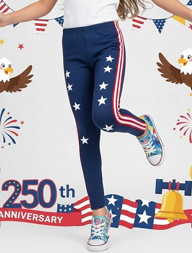  Dla dziewczynek 3D Gwiazda Prążki Spodnie Getry Druk 3D Wiosna Jesień Moda miejska Podstawowy Rajstopy Dzieci 4-12 lat Codzienny Na zewnątrz Urlop Regularny