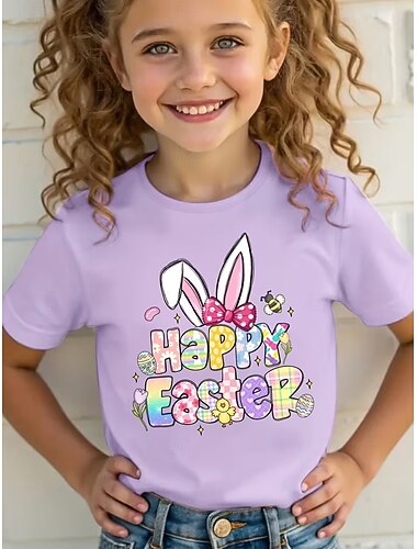  Pasen Voor meisjes 3D Grafisch Konijn T-shirt Korte mouw 3D-afdrukken Zomer Lente Sport Modieus Streetwear Kinderen 4-12 jaar Strakke ronde hals Casual Dagelijks Buiten Normale pasvorm