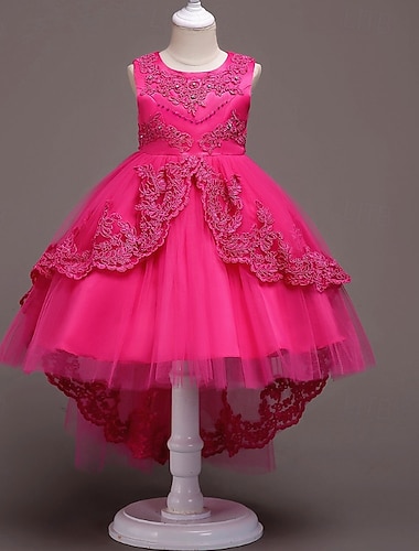  فستان حاملات الأزهار للفتيات الزي الرسمي ملابس الزفاف مناسب للحفلات زفاف رسمي أنيق موضة بديع فستان المناولة الأولى دانتيل بقع ورد بدون كم رقبة العمل أزرق أبيض 4 سنوات +