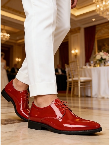  Chaussures habillées pour homme en similicuir verni rouge – un design élégant pour les mariages, les soirées et les réceptions formelles