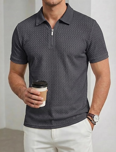  Herren Reißverschluss-Polo Golf Poloshirts Lässig Arbeit Revers Gerippter Polokragen Kurzarm Basic Modern Einfarbig Geometrisch Jacquard Knöpfe Frühling Frühling & Sommer Ganzjahres Normale Passform