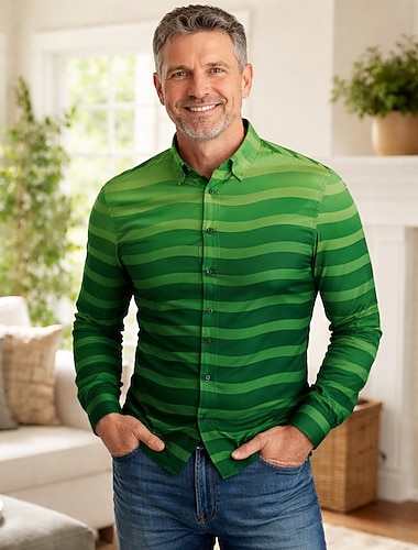  St. Patrick 2026 Retro Vintage 1970er Hemd Aloha-Hemd langarm Hippie Kostüm Herren Maskerade 4. Juli Party Festival Erwachsene Hemd