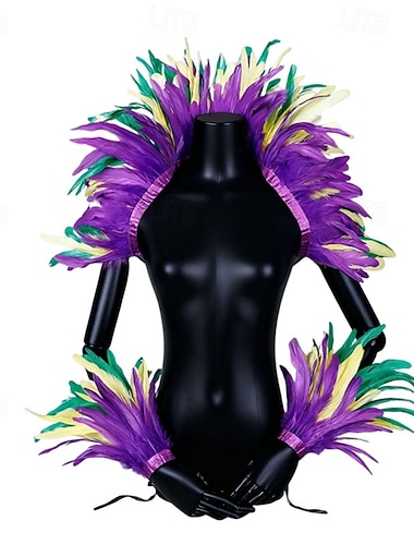  karneval 2026 rio karneval samba tilbehør lilla grønn gul fjær festkostyme sett brasil festival forestillingskostyme