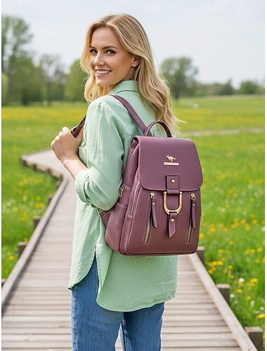  Damesrugzak van imitatieleer – verkrijgbaar in meerdere kleuren, grote capaciteit, stijlvol design met goudkleurige accenten, ideaal voor dagelijks gebruik, werk en casual uitjes.