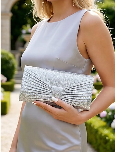  Γυναικεία κομψή βραδινή τσάντα clutch, πλισέ σχέδιο από πολυεστέρα με λαμπερή λαβή ώμου με αλυσίδα, πολύχρωμη επίσημη τσάντα για γάμους, δεξιώσεις και δείπνα