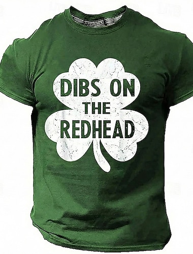  St. Patricks Day Dibs On The Redhead Lustiges T-Shirt Grünes Kurzarm Shamrock Grafik Tee Feiertagsfest Oberteil Kleidung S M L XL XXL XXXL
