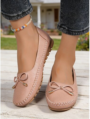  Kvinders pink teksturerede kørselsloafers med sløjfe – Komfortable mokkasiner til dagligdags ærinder afslappet arbejde og rejser