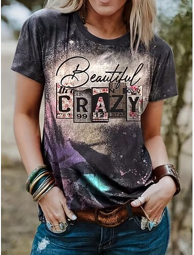  Dámské Tričko Tisk Grafika Zvíře Vinobraní stylové Klasické Krátký rukáv Tričkový Kulatý Běžné topy Denní Víkend Bílá Khaki Tmavě šedá Léto Jaro Podzim Zima