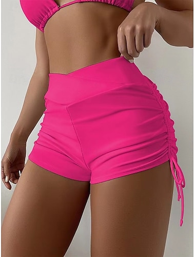  Damen Badeanzug Dehnbare Boxershorts Shorts Bademode Hohe Taille Urlaub Strandbekleidung Einfarbig Ärmellos Badeanzüge