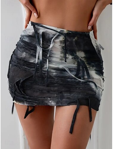  Femmes Maillots de Bain Vêtement couvrant Jupe Maillot de bain Maille Vacances Tenues de plage Teinture par nouage Sans manches Maillots de bain