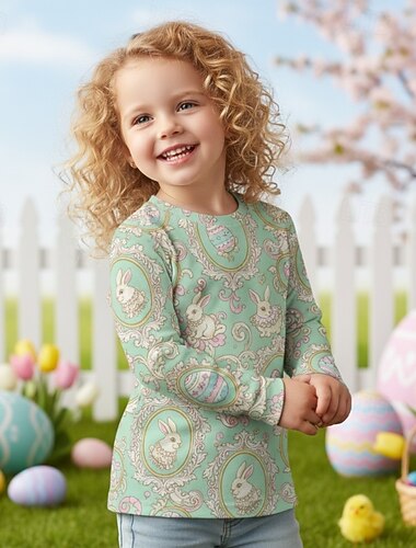  Pâques Fille 3D Graphique Lapin T-shirt manche longue Impression 3D Printemps Automne Sports Mode Streetwear Enfants 4-12 ans Col Rond Occasionnel Quotidien Extérieur Coupe régulière