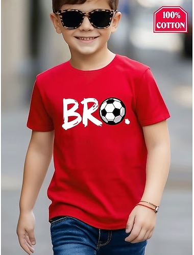  100% Algodão Infantil Para Meninos Preto Branco Vermelho Gráfico Futebol Camisa Blusa Gola Redonda Manga Curta Ao ar livre Dia a Dia Moda Roupa de rua Designer Estampado Verão Primavera