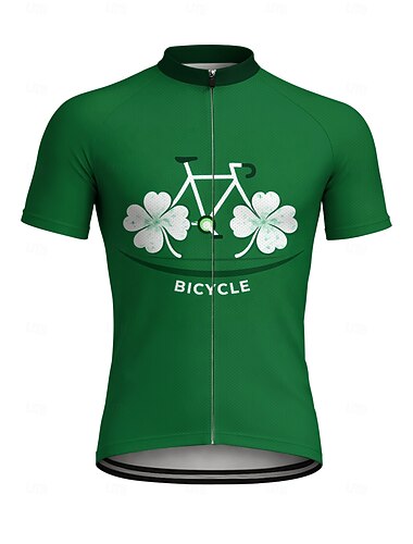  Herren St. Patrick Trikot Fahrradtrikot Downhill-Trikot Vierblättriges Kleeblatt Kurzarm Fahrradtrikot T-Shirt Oberteil mit 3 Rückentaschen UV-beständig Schnell trocknend Mit Taschen