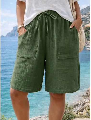  Dam Kinesiska Shorts Sommarshorts Semester Streetwear Grundläggande Knelängd Medium Midja Slät Snörning Ficka Komfort Bekväm Oelastisk Dagligen Utomhus Semester Blå Grå Svart Gul Sommar Vår Lös