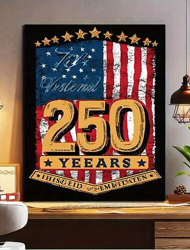  Vintage Amerikansk Flag Canvas Kunst - 250 År Patriotisk Veggdekor med Stjerner  Striper Ramme Løs Canvas Maleri Stue Soverom Kontor Bar Kafe