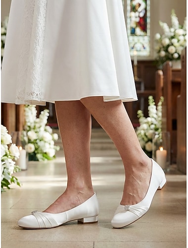  Ballerines confortables à petit talon ivoire pour femmes, chaussures de mariée classiques à plis souples pour les mariées seniors lors de mariages à l'église